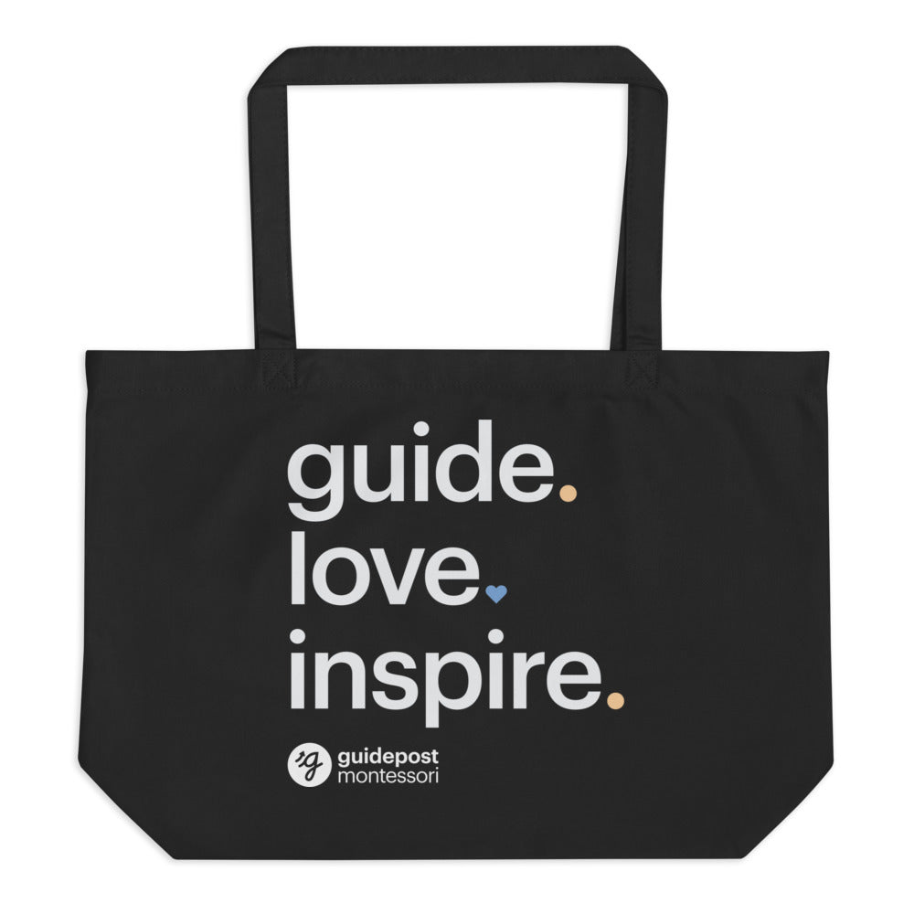 Guide. Love. Inspire. Large organic tote bag